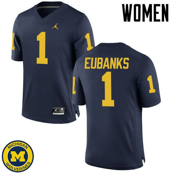 Women's Michigan Wolverines #1 Nick Eubanks Navy Stitched Football Jersey